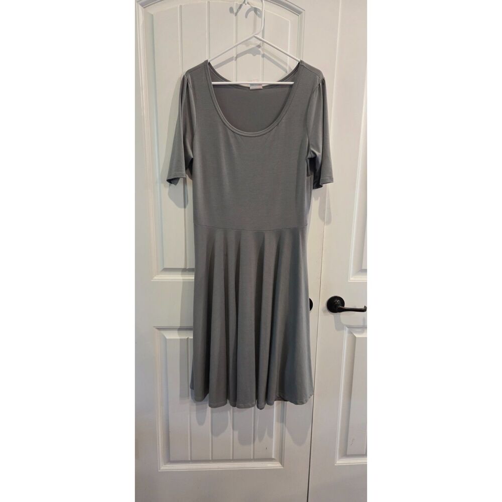 LuLaRoe Gray Fit & Flare Midi Dress XL Scoop Neck Short Sleeve